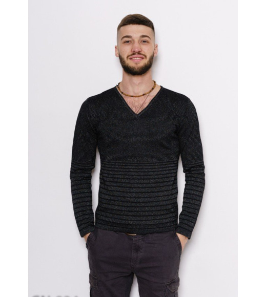 Чорний смугастий светр з люрексом