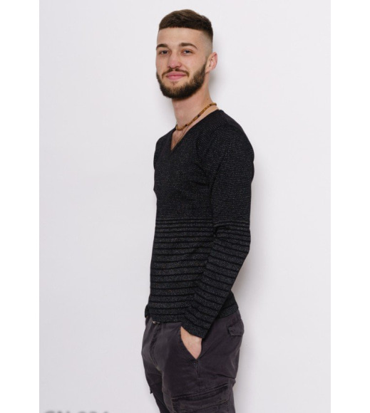 Чорний смугастий светр з люрексом
