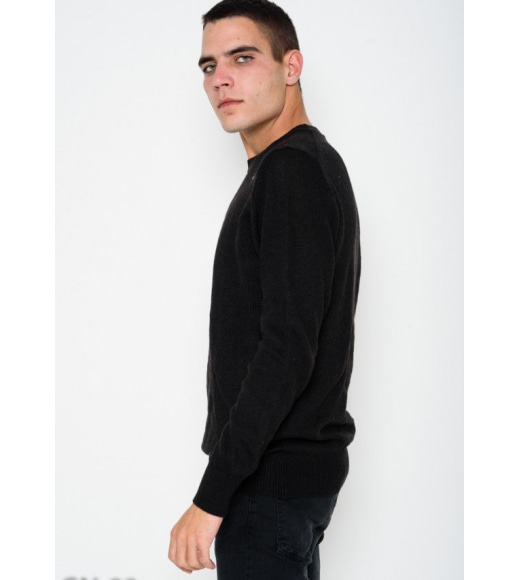 Черный однотонный шерстяной вязаный свитер