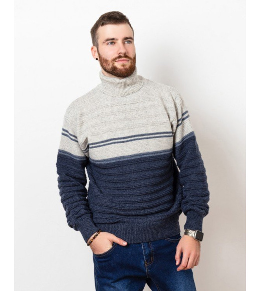 Серо-синий шерстяной свитер с высоким горлом