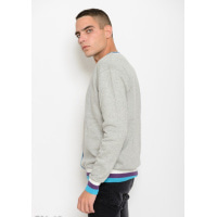 Меланжевий сірий трикотажний светр на гудзиках з смугастої тасьмою