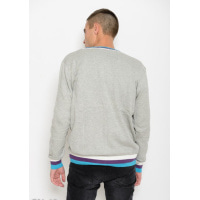 Меланжевый серый трикотажный свитер на пуговицах с полосатой тесьмой