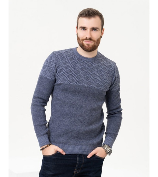 Синій бавовняний светр з геометричним візерунком