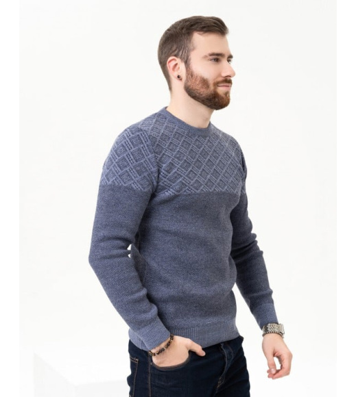 Синій бавовняний светр з геометричним візерунком