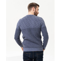 Синий хлопковый свитер с геометрическим узором