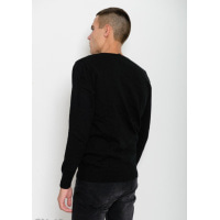 Чорний вовняний тонкий светр з V-подібною горловиною декорованою гудзиками