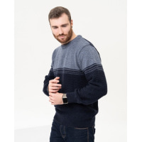 Темно-синий шерстяной свитер с контрастным низом
