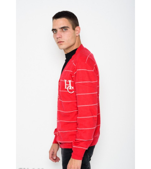 Червоний ангоровий светр з гудзиками і глибоким V-подібним вирізом