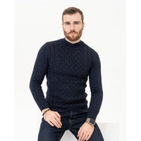 Темно-синий шерстяной свитер с объемными узорами