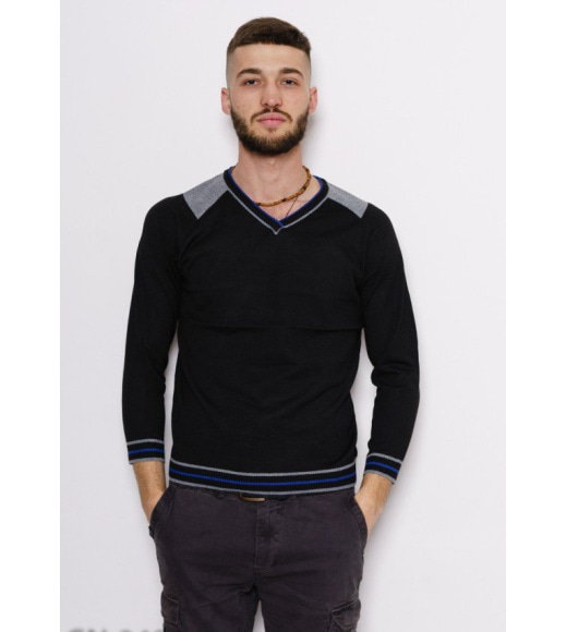 Чорний ангоровий светр з рукавами реглан та фактурними манжетами