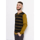 Оливковий тонкий светр з смугастої вставкою з люрексом і аплікацією