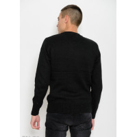 Чорний в`язаний шерстяний светр з райдужним вертикальним декором