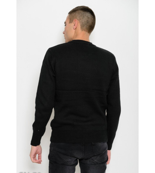 Черный вязаный шерстяной свитер с радужным вертикальным декором