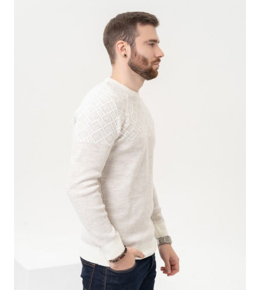 Светло-бежевый хлопковый свитер с геометрическим узором