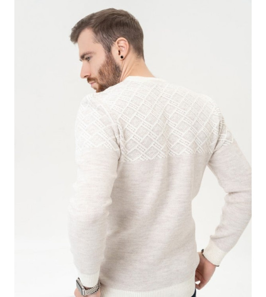 Світло-бежевий бавовняний светр із геометричним візерунком