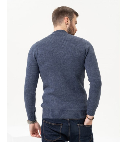 Синий шерстяной свитер с объемными узорами