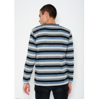 Сіро-блакитний ангоровий светр в смужку з V-подібною манжеткою на горловині