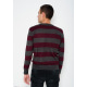 Ангоровий бордовий смугастий комфортний светр з V-подібною манжеткою на горловині