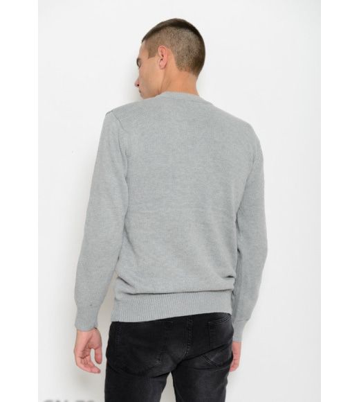 Сірий в`язаний шерстяний светр з райдужним вертикальним декором