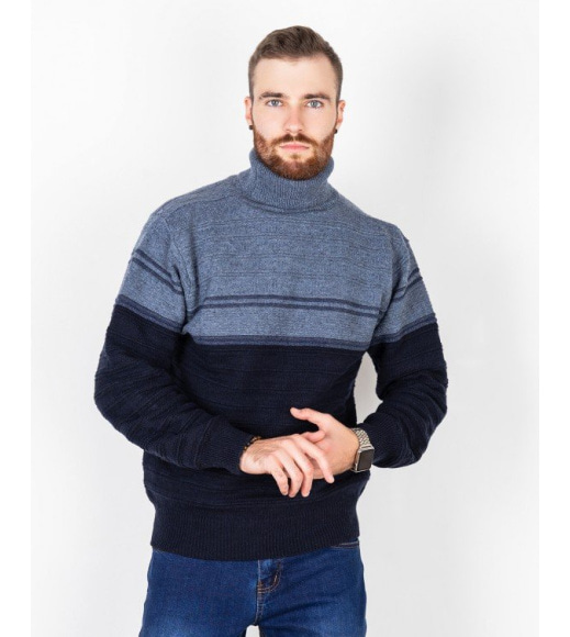 Синій вовняний светр з високим горлом
