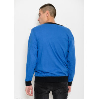 Темно-синій трикотажний светр з кишенями на гудзиках