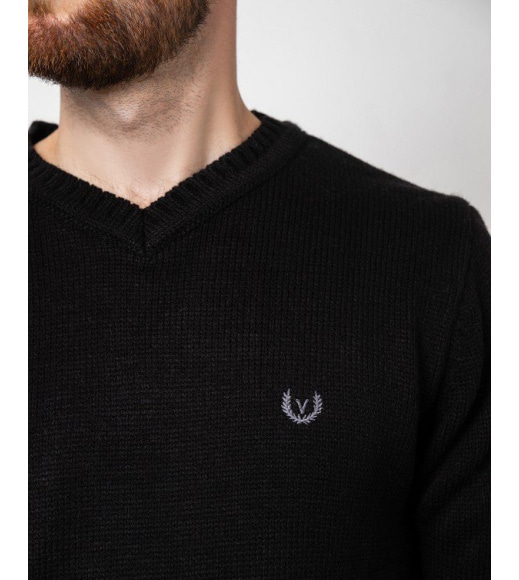 Чорний трикотажний пуловер з емблемою