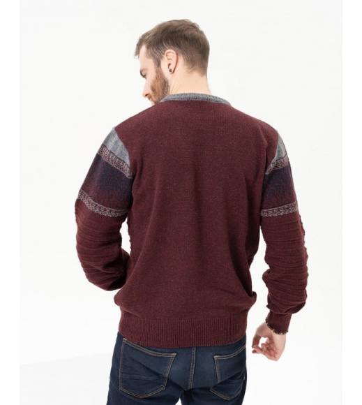 Бордовый шерстяной свитер со вставками