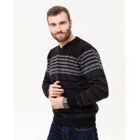 Чорний вовняний пуловер зі смужками
