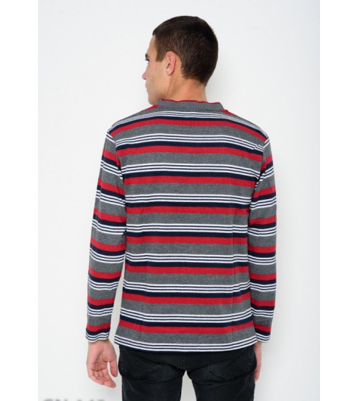 Темно-сірий смугастий ангоровий светр з V-подібною манжеткою на горловині