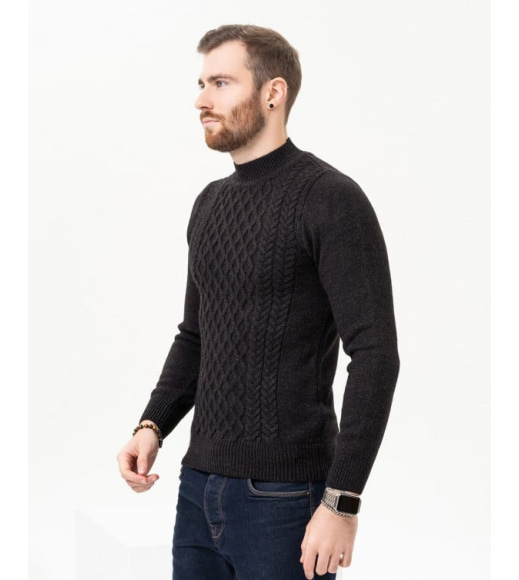 Черный шерстяной свитер с объемными узорами
