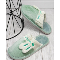 Мятные меховые тапочки с ушками