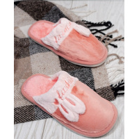 Персиковые меховые тапочки с ушками