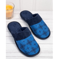 Синие замшевые тапочки с вышивкой