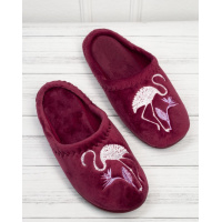 Бордовые тапочки с вышитым рисунком фламинго