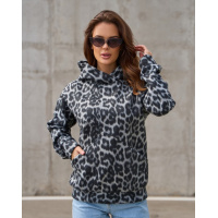 Серая флисовая толстовка с леопардовым принтом