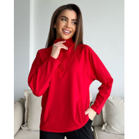 Красная трикотажная толстовка с высоким воротником