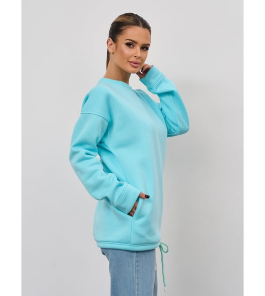 Мятная утепленная толстовка на кулиске