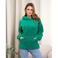 Зеленое теплое худи из искусственного меха