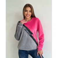 Серо-малиновый велюровый свитшот декорированный пайетками