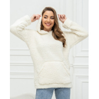 Молочное теплое худи из искусственного меха