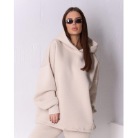 Утепленное свободное худи светло-бежевого цвета