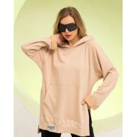 Бежевая удлиненная толстовка с разрезами