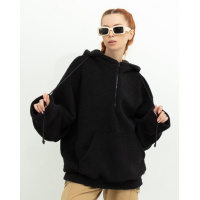 Черная шерстяная толстовка с короткой молнией