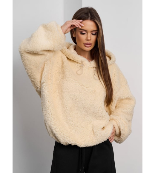 Светло-бежевая теплая толстовка с кулисками