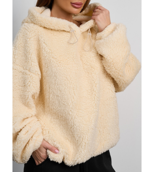 Светло-бежевая теплая толстовка с кулисками