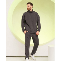 Темно-серый трикотажный костюм с карманом на молнии