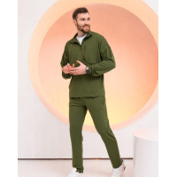 Трикотажный костюм цвета хаки с карманом на молнии
