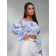 Бело-голубой принтованный кроп-топ из льна
