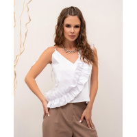 Белый хлопковый топ с рюшами и завязкой