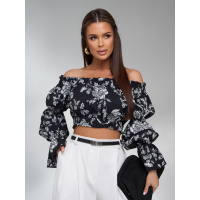 Черно-белый принтованный кроп-топ из льна